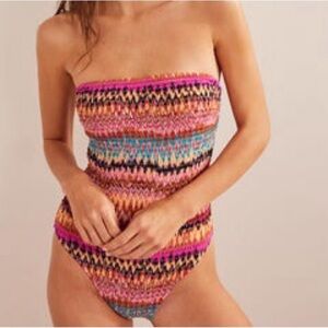 Boden Smoked Ikat Milos Strapless One Piece Swimsuit Sz 2